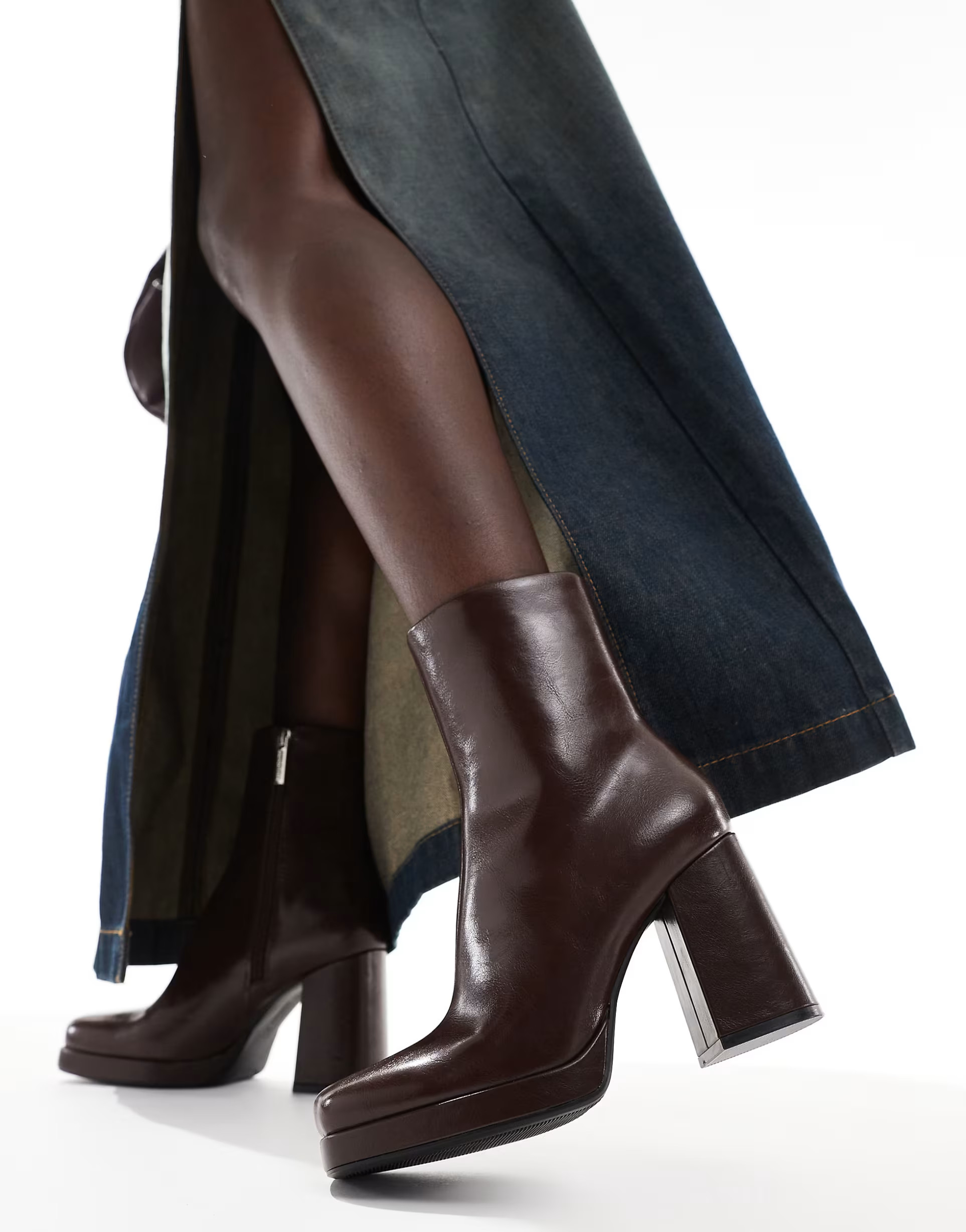 Bershka platform heeled ankle boots in brown | ASOS (Global)