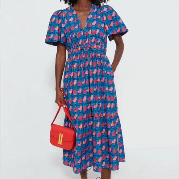Tuckernuck Retro floral Mitchell cotton midi dress Ladies size xs Blue red | Poshmark