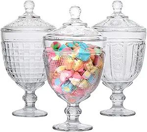 Woaiwo-q Candy Jar Set of 3,Apothecary Jar with Lid, Crystal Candy Jar, Decorative Footed Candy J... | Amazon (US)