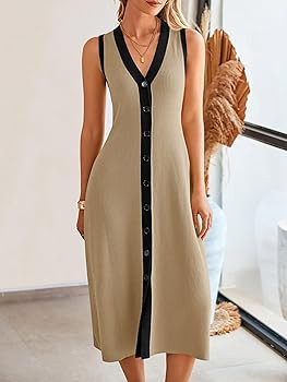 Saodimallsu Womens Summer Button Down Sweater Dresses Sleeveless V Neck Casual Ribbed Knit Color ... | Amazon (US)