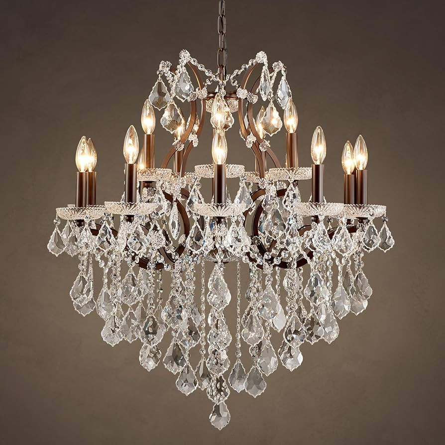 15 Lights Crystal Chandeliers for Dining Room Maria Theresa Chandeliers Vintage Pendant Light Fix... | Amazon (US)
