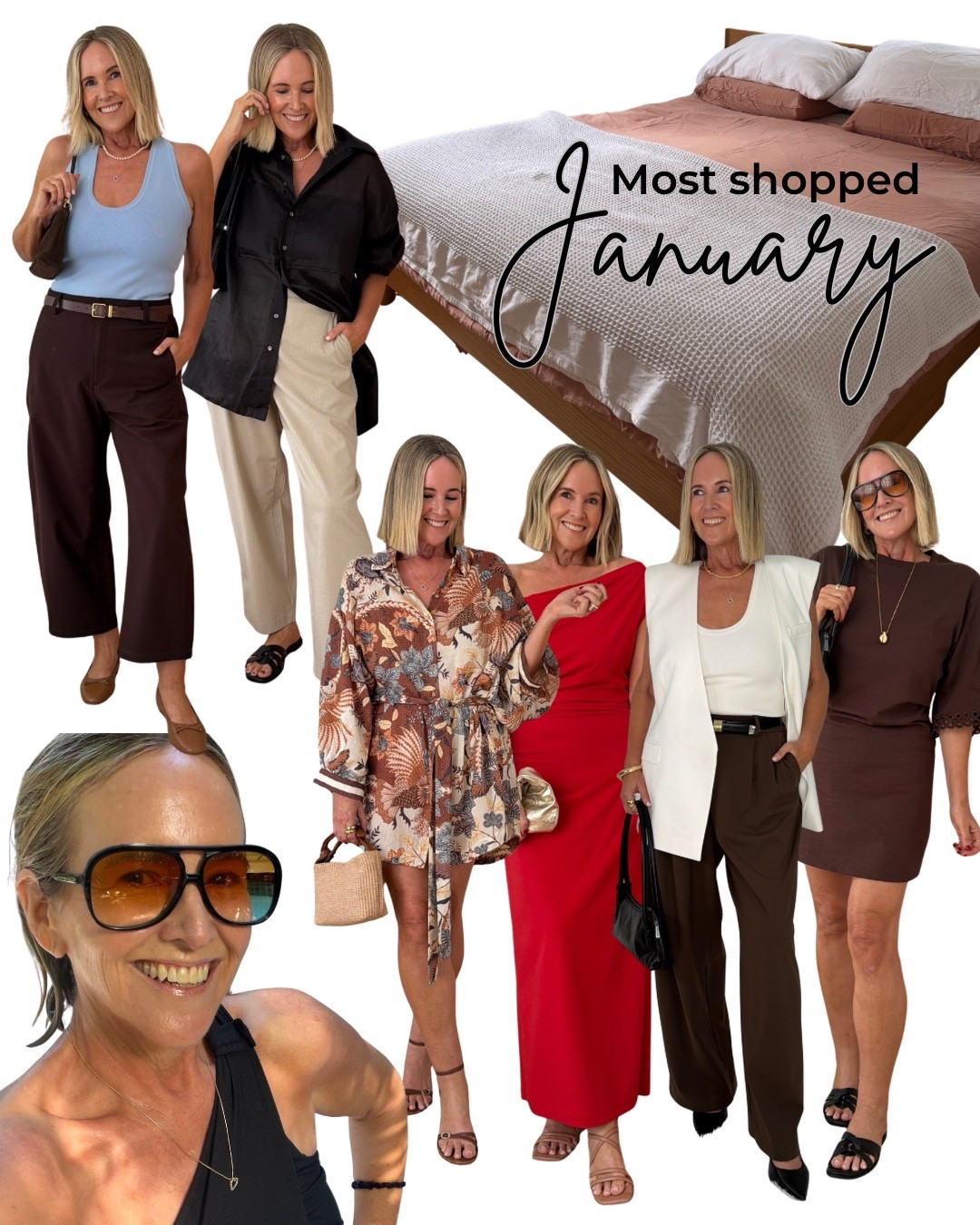 Uniqlo jersey barrel leg pants - size L
Uniqlo linen cotton tapered pants - size L
Eittude bamboo signature sheets
Spell volcano goddess dress - size L 
C&M Lolani embroidered t-shirt dress - SOLD OUT 
Dissh Kai black oversized shirt - size 8
Camilla & Marc Mara dress - SOLD OUT
Henne Libby Top (vest) SOLD OUT
Valley Eyewear Bang Bang sunnies SOLD OUT via the link but available direct from Valley Eyewear - these are gloss black with gold metal/orange gradient lens

#LTKsummer #LTKover50style #LTKaustralia