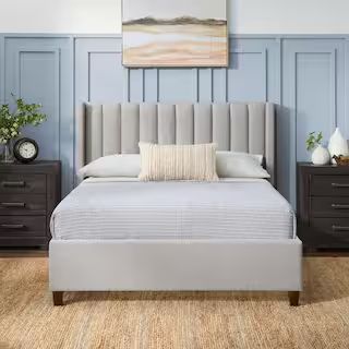 Brookside Adele Gray Stone Upholstered Full Platform Bed Frame with a Vertical Channel Tufted Win... | The Home Depot