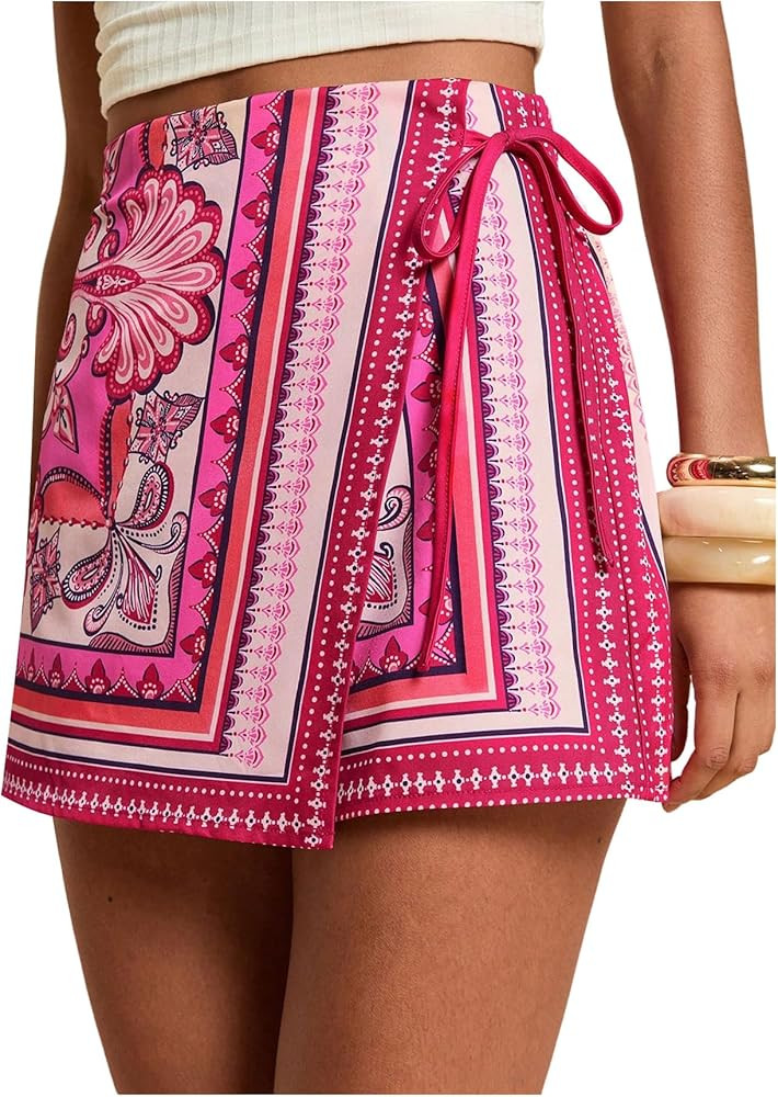 RoseSeek Women's Floral Graphic Skirt Shorts Drawstring Waist Tropical Boho Wrap Skorts | Amazon (US)