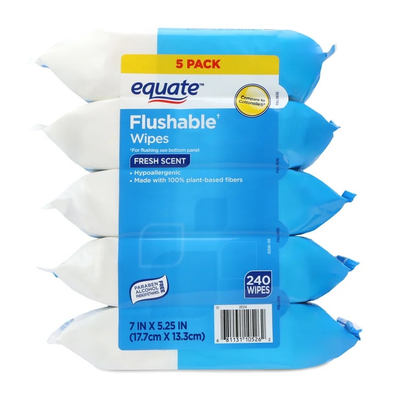 Equate Flushable Wet Wipes, Fresh Scent, 240 Wipes, 5 Pack | Walmart (US)