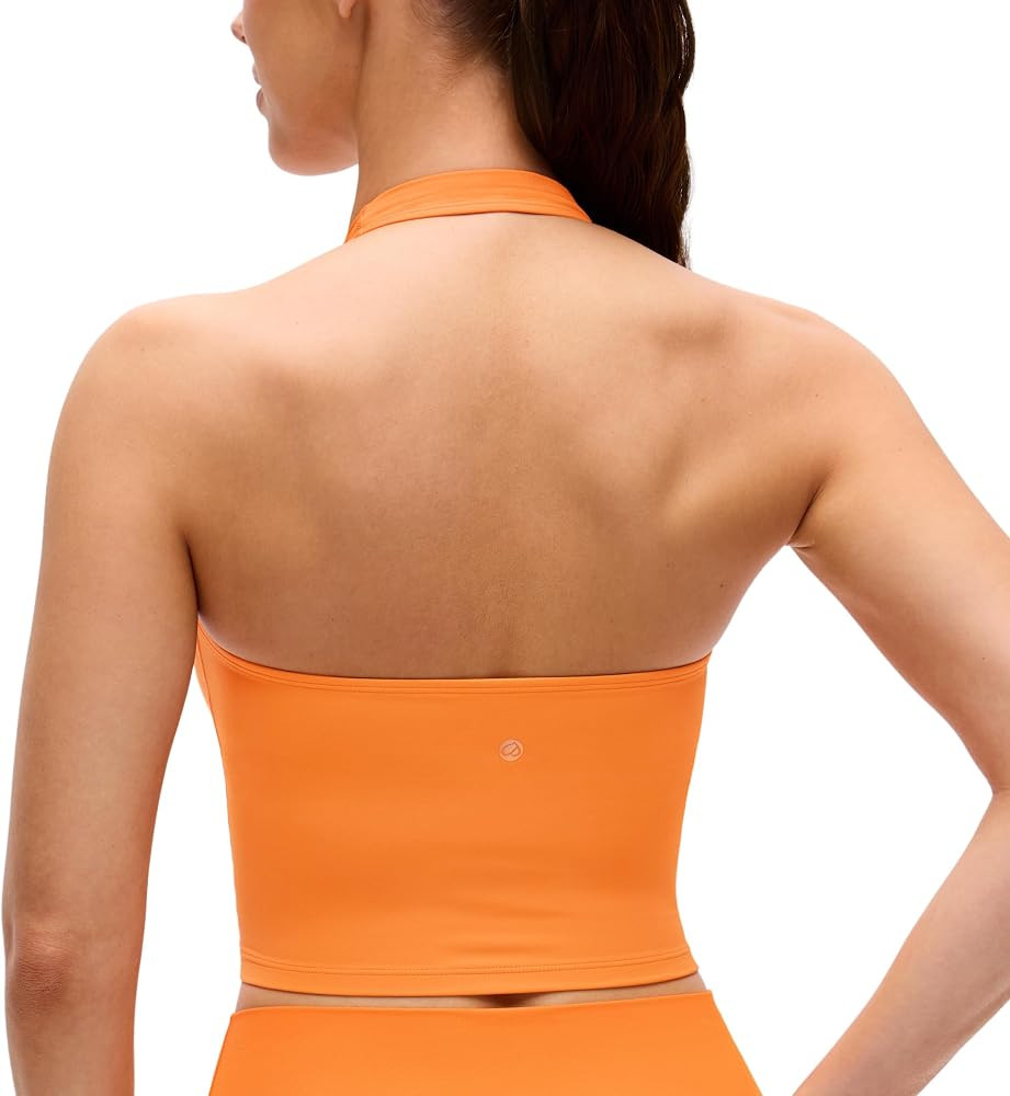 CRZ YOGA Butterluxe Halter Crop Tank Tops for Women - Open Back Padded Longline Sports Bras Worko... | Amazon (US)
