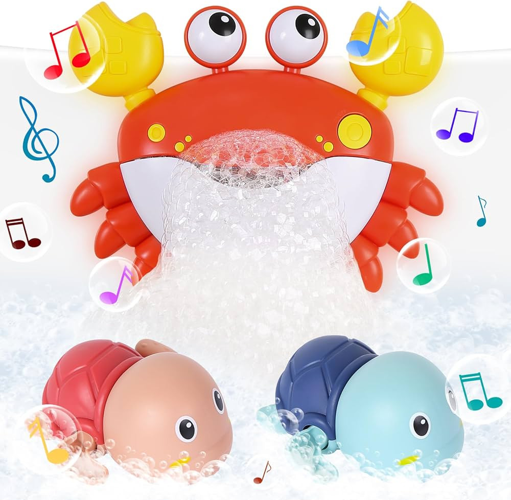Baby Bath Toy, Crab Bath Bubble Maker Machine,2 Pack Wind-Up Turtle Bathtub Toys, Bath Toy for In... | Amazon (US)