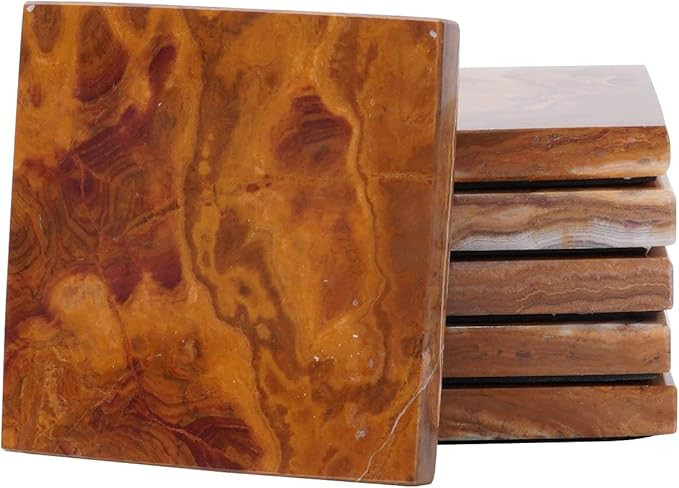 Radicaln Marble Coasters for Drinks 3.5" Inches Warming Coffee Set of 6 Red Handmade Square Coast... | Amazon (US)