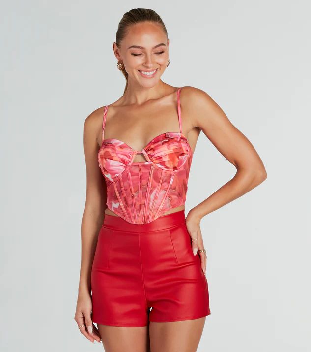 Sunset View Satin Abstract Mesh Corset Top | Windsor Stores