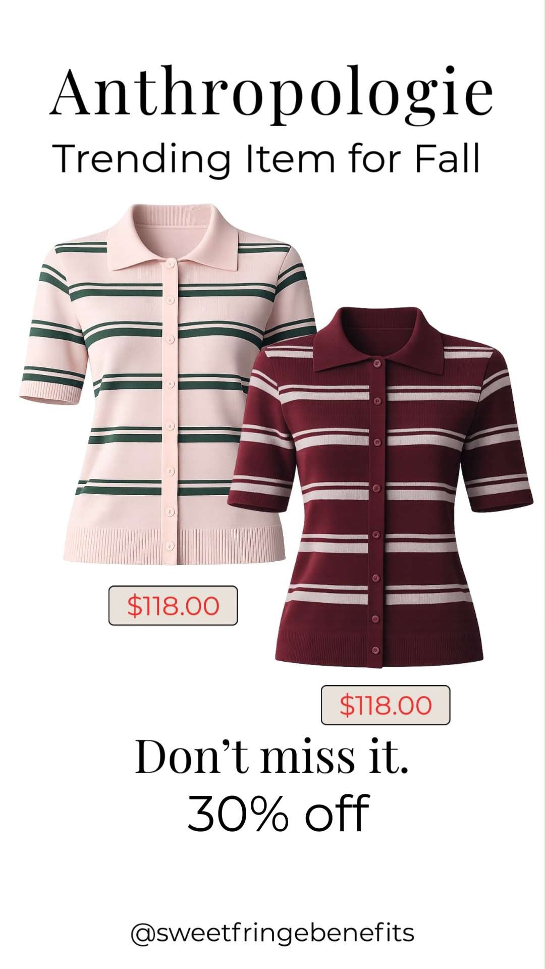 This striped polo sweater from Anthropologie is one of my favorite trending pieces for fall! The polished collar, soft cotton knit, and classic stripes make it an easy staple to pair with jeans, trousers, or skirts. Plus, it's 30% off right now!

💡 LTK MADE EASY
❤️ Heart = Support my posts!
🔖 Save = Get sale & restock alerts
📋 Lists = Keep favorites organized
📲 Share = Send lists and products to a friend. Hello, Christmas List!
💬 Comment = Ask me anything about what I'm wearing.:-) 

 #LTKSeasonal #LTKActive #LTKOver40