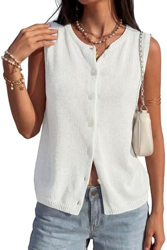 PRETTYGARDEN Vest Tops for Women 2026 Summer Sleeveless Sweater Tops Spring Trendy Knit Vests Cut... | Amazon (US)