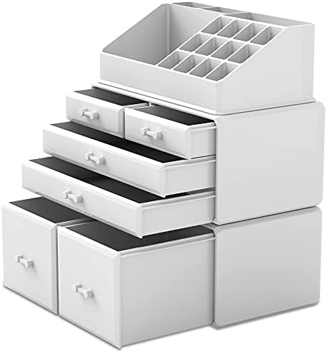 Readaeer Makeup Organizer 3 Pieces Cosmetic Storage Case with 6 Drawers (White) | Amazon (US)