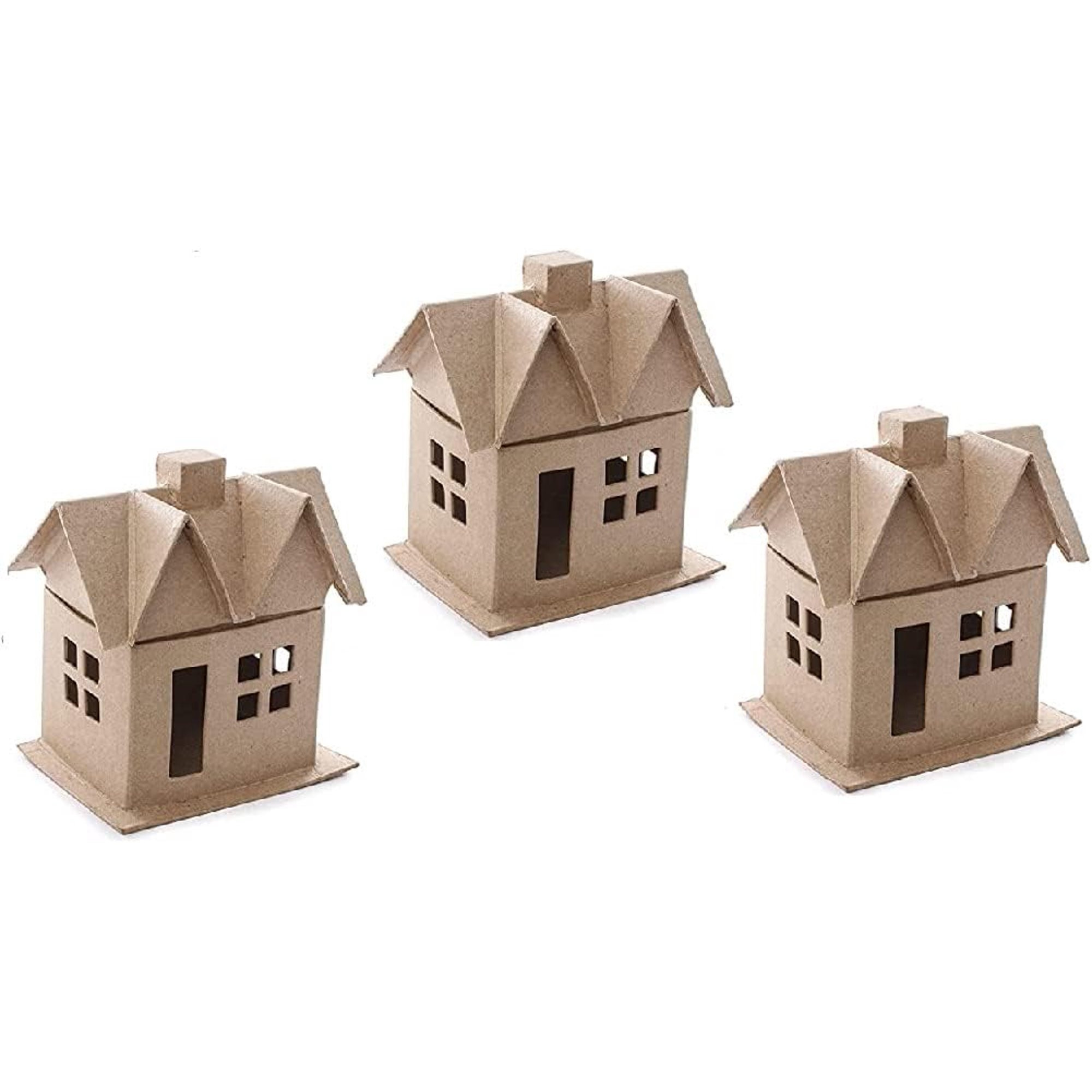 Pack Of 3 Paper Mache Village Houses Unfinished Blank Papier Mache Cottage House Box Set For DIY ... | Walmart (US)