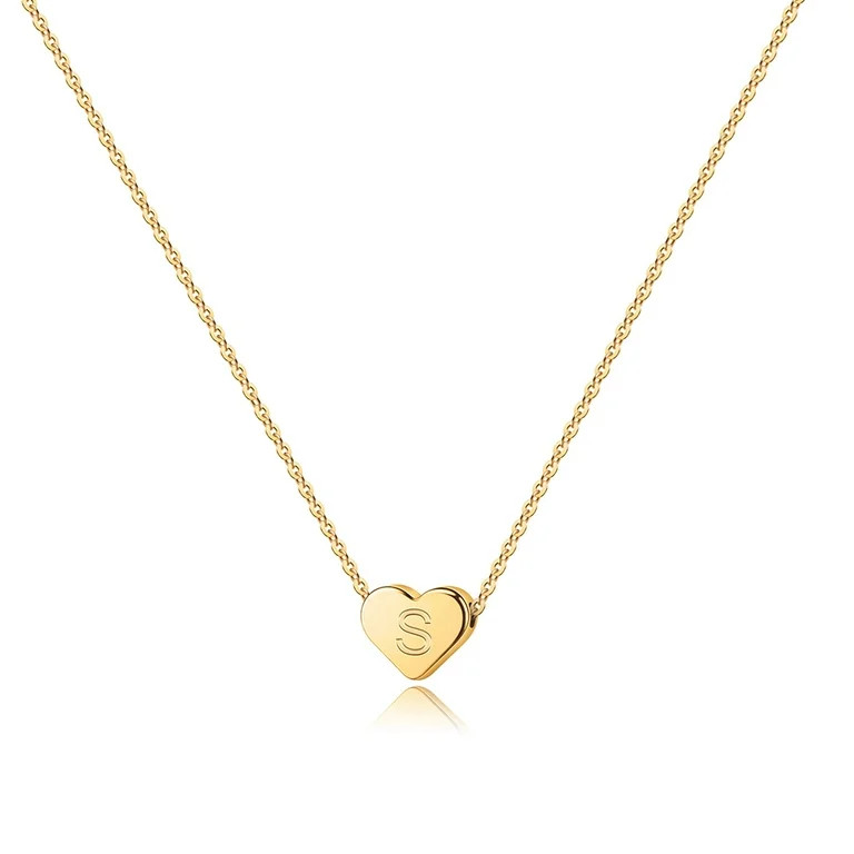 Turandoss 14K Gold Plated Charm Tiny Heart Initial Pendant Necklace for Women Little Girls Kids L... | Walmart (US)