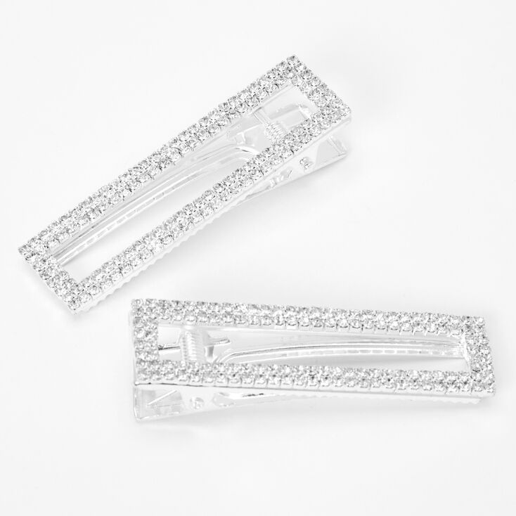 Silver Rhinestone Rectangle Hair Clips - 2 Pack | Claire's (US)