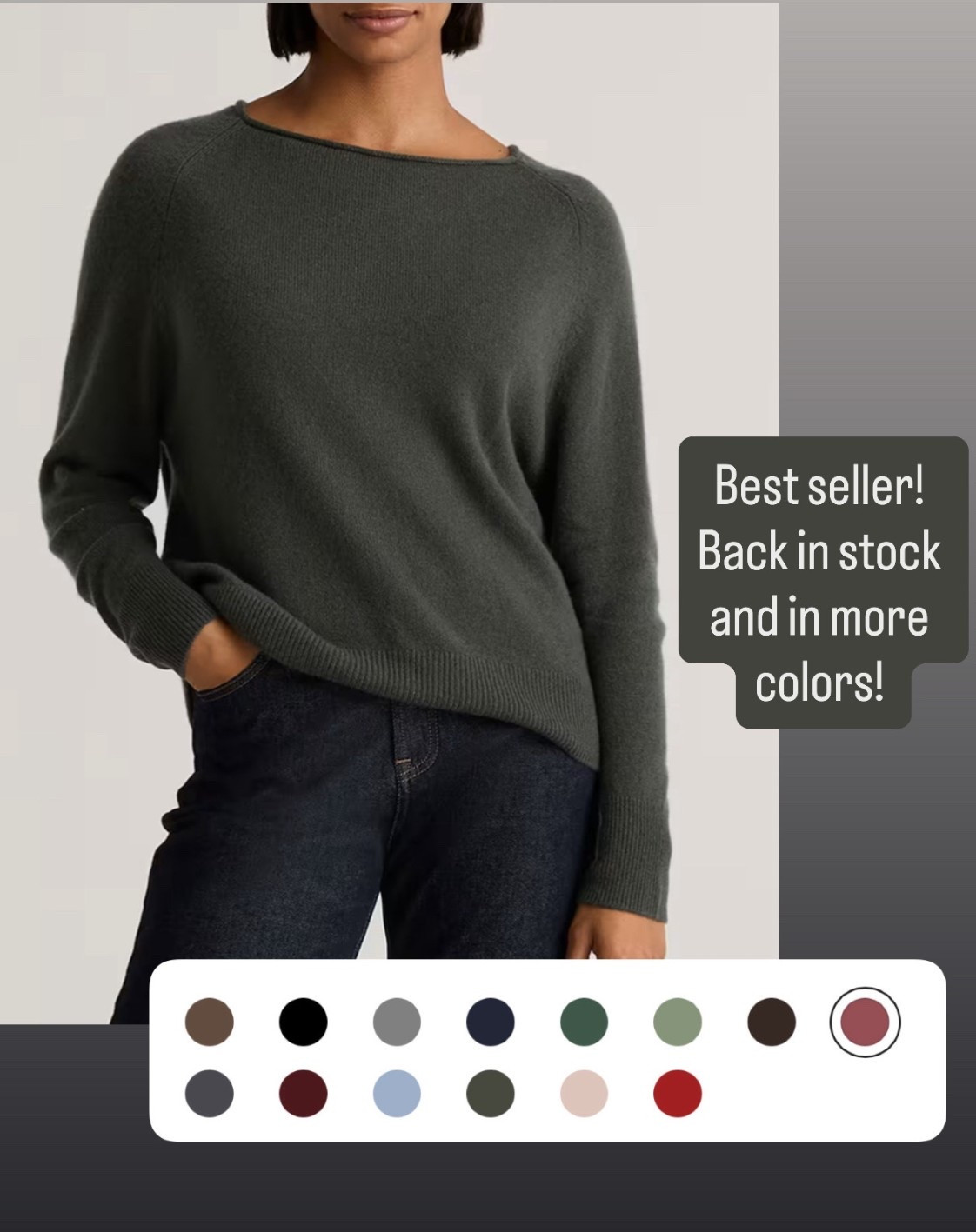 Cashmere boaneck sweater back in stock! Best seller! Under $100🔥

#LTKOver40 #LTKStyleTip