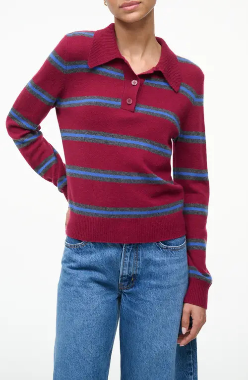 STAUD Gemma Cashmere Sweater in Crimson Stripe at Nordstrom, Size Medium | Nordstrom