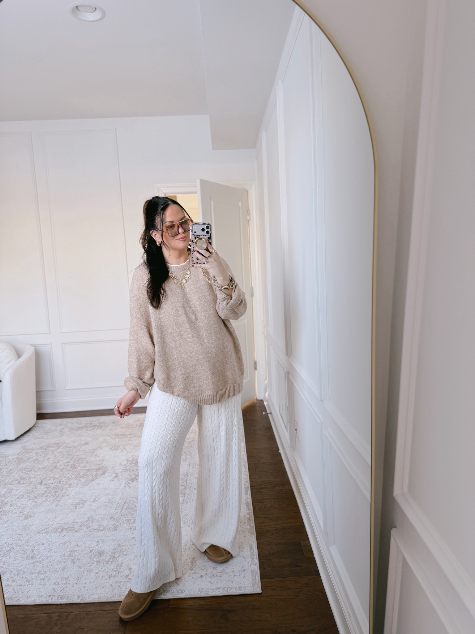 Obsessed with this fit.. in a large in the tee and an XL in the sweater and pants 

#LTKmomlife #LTKMidsize #LTKootd