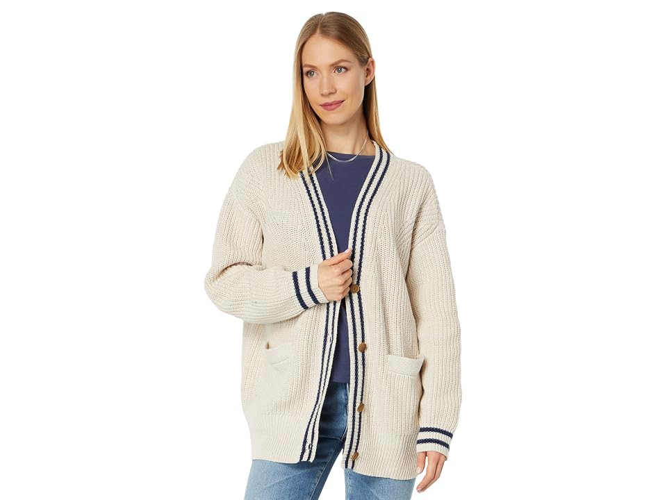 Lucky Brand Textured Varsity Cardigan (Straw Heather Combo) Women's Clothing | Zappos