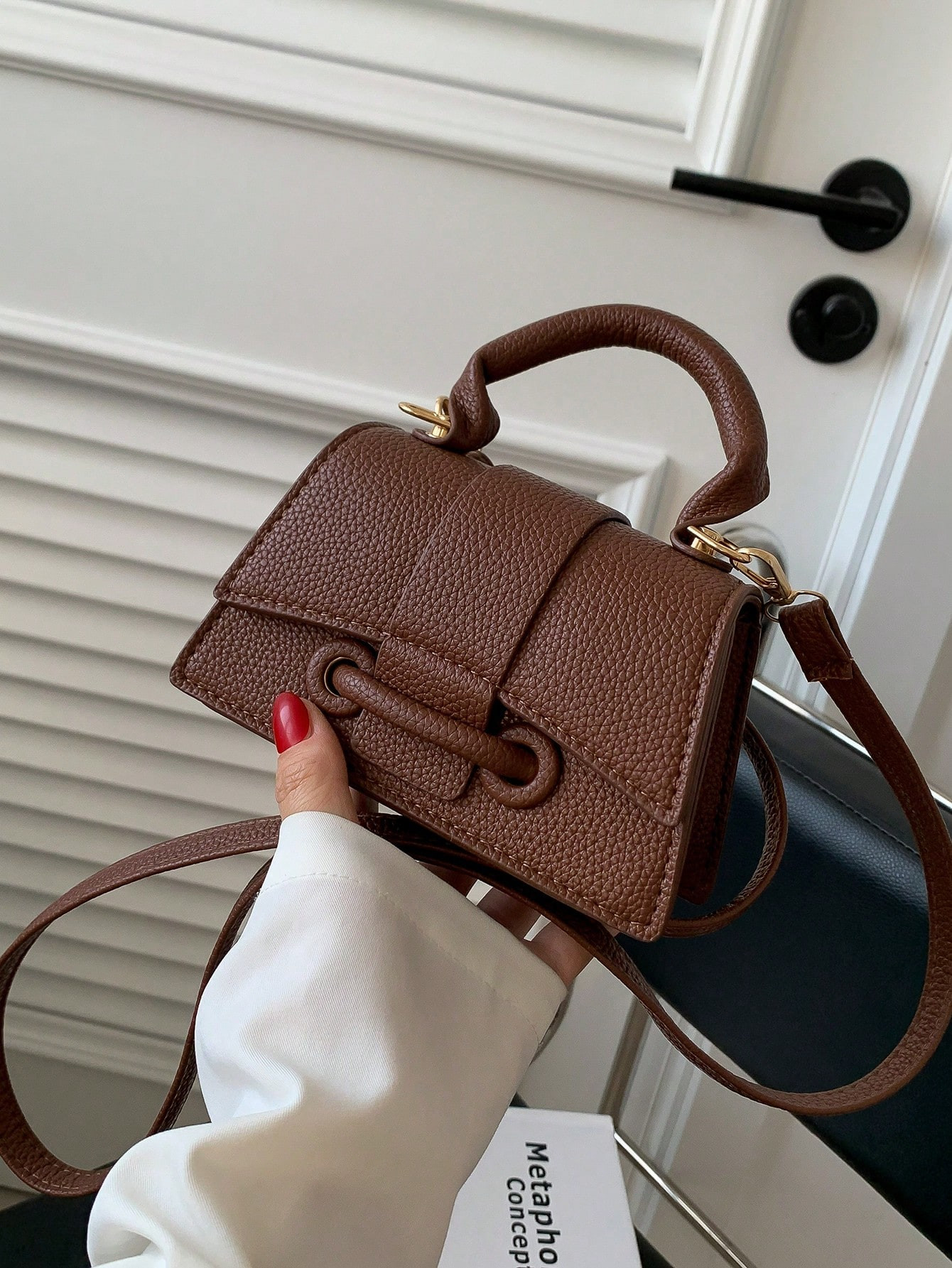 Solid Color Lychee Pattern Flap Square Fashionable Handbag Shoulder Bag | SHEIN