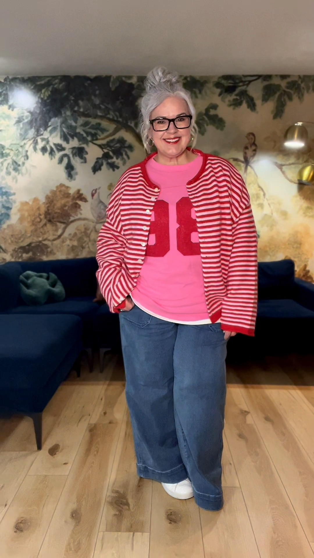 Let’s GO!!!! Get Monday Started ❤️🩷#over50fashion #dopaminedressing #over50style #ootd #over50club @Anthropologie tee wearing XL 
And size large in the cardi


#LTKOver40 #LTKPlusSize #LTKootd