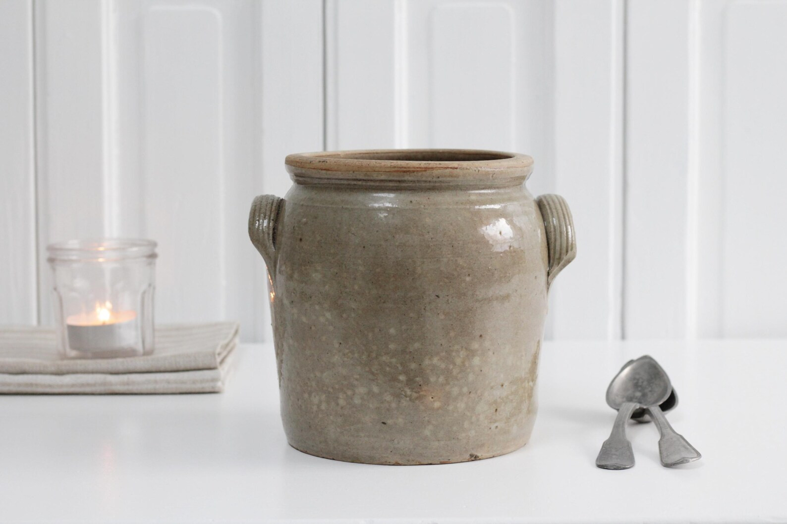 Vintage French large beige salt glaze crock handles, old handmade stoneware jar, gres confit pot,... | Etsy (US)