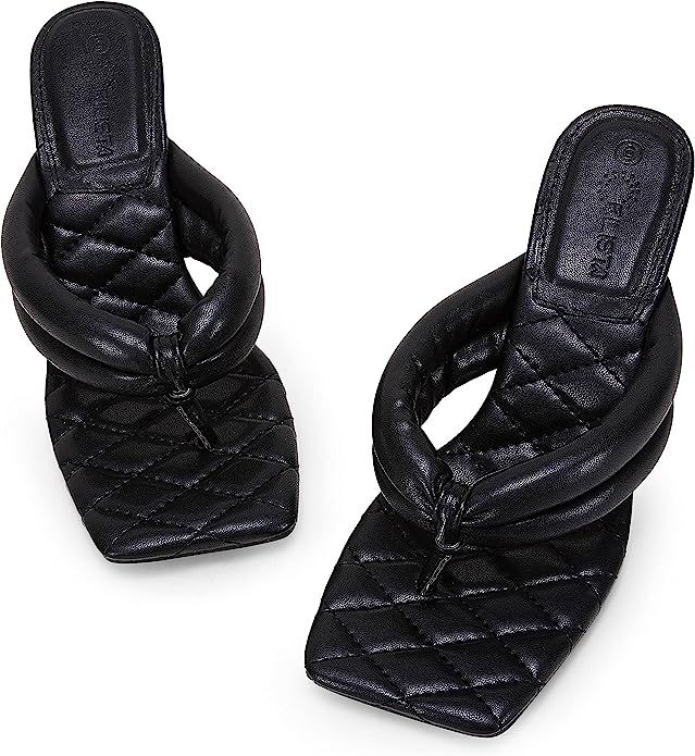 Rilista Women's Thong Kitten Heel Sandals Slip On Square Open Toe Heeled Flip Flops Comfortable Q... | Amazon (US)