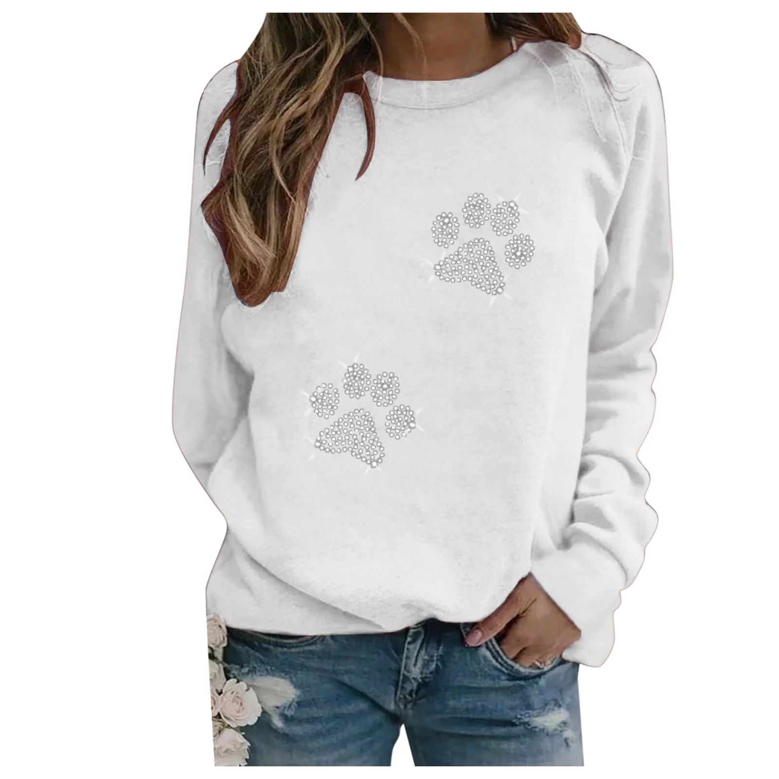 tklpehg Long Sleeve Shirts for Women Fashion Dog Paw Printing Graphic Tee Leisure Crew Neck Ladie... | Walmart (US)