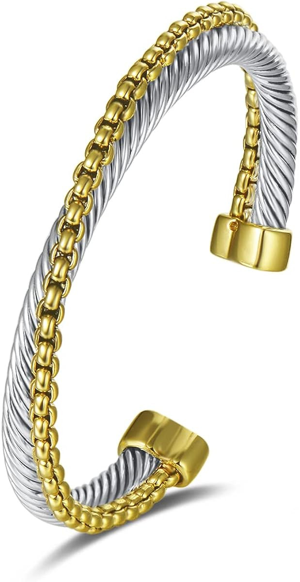 UNY Single Line Cross Over Twisted cable wire bangles Crystal mosaic bracelet Bangle for women fa... | Amazon (US)