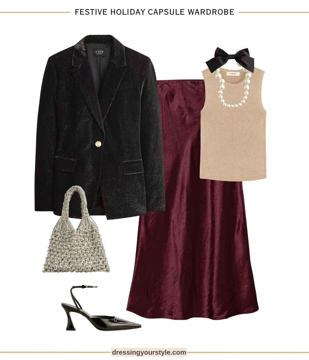 Holiday party outfit with burgundy satin skirt, gold tank and Corelli black blazer  

#LTKParties #LTKSeasonal #LTKHoliday