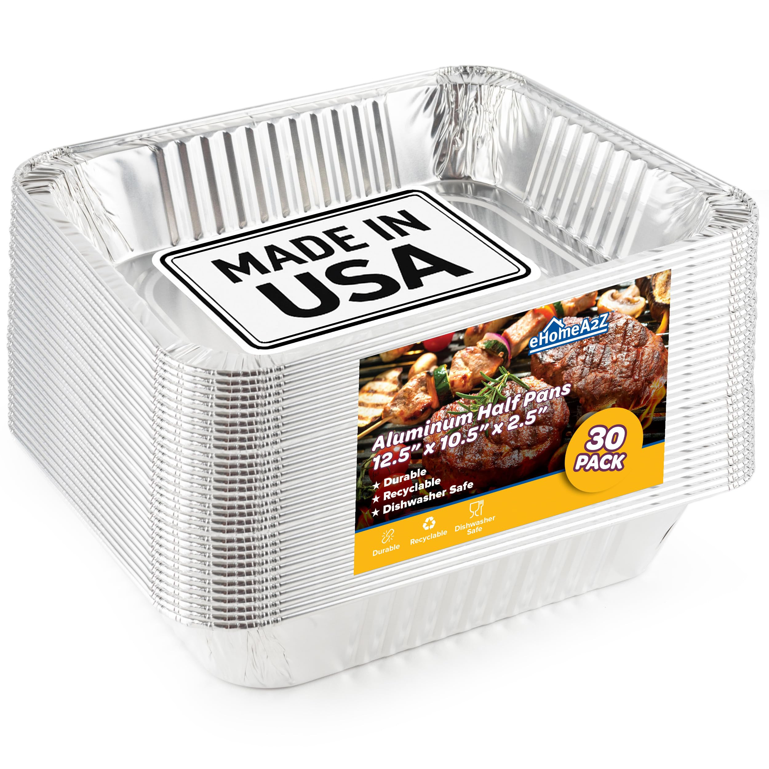 EHOMEA2Z Aluminum Pans (30 Pack) – MADE IN USA, Disposable Foil Trays for BBQ, Grilling, Roasti... | Amazon (US)