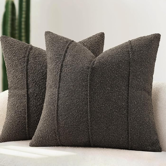 YCOLL Textured Boucle Throw Pillow Covers 20x20 Pack of 2 - Soft Neutral Striped Cushion Covers, ... | Amazon (US)