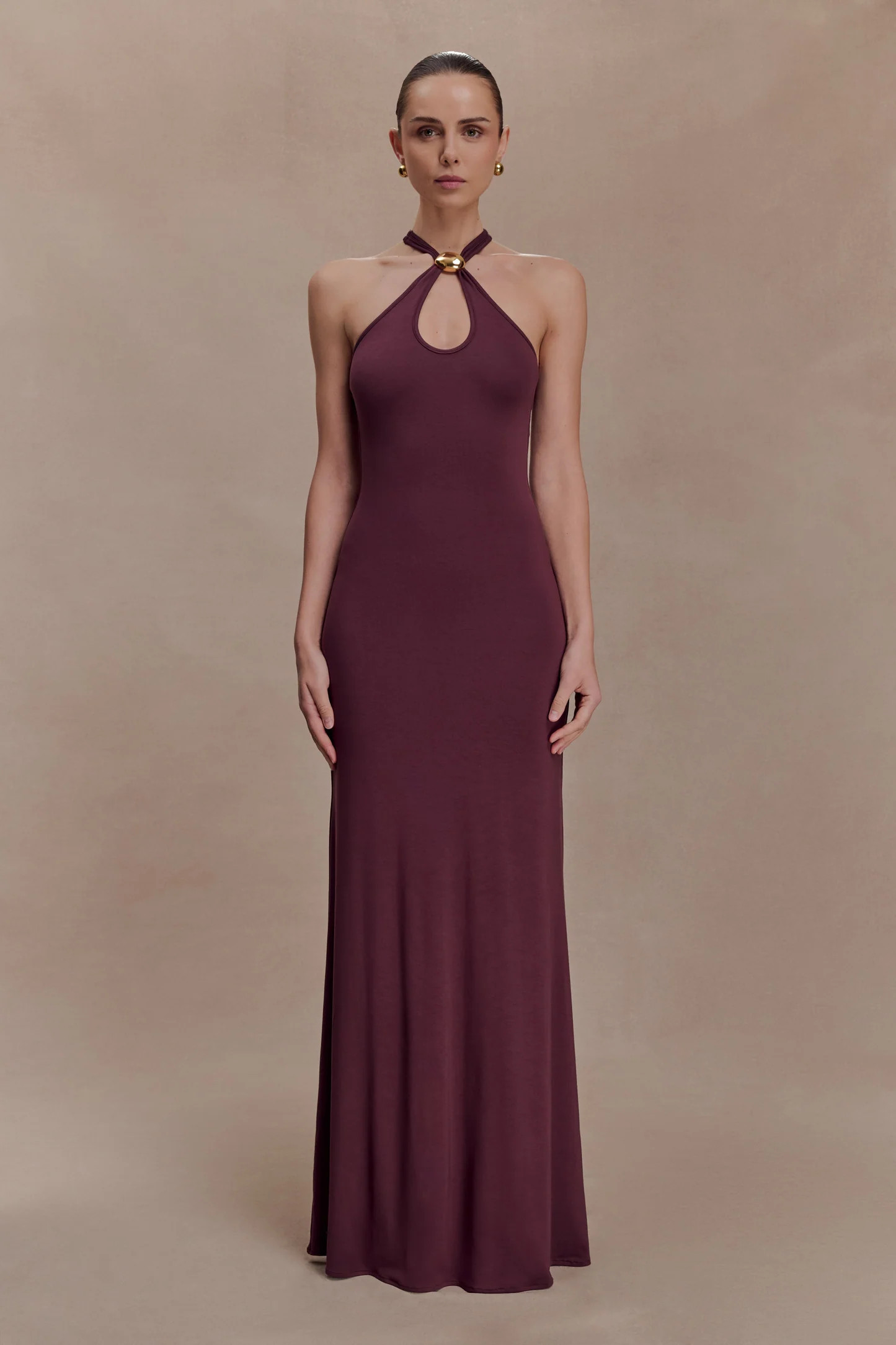 Ramona Modal Maxi Dress With Hardware - Mahogany | Meshki UK