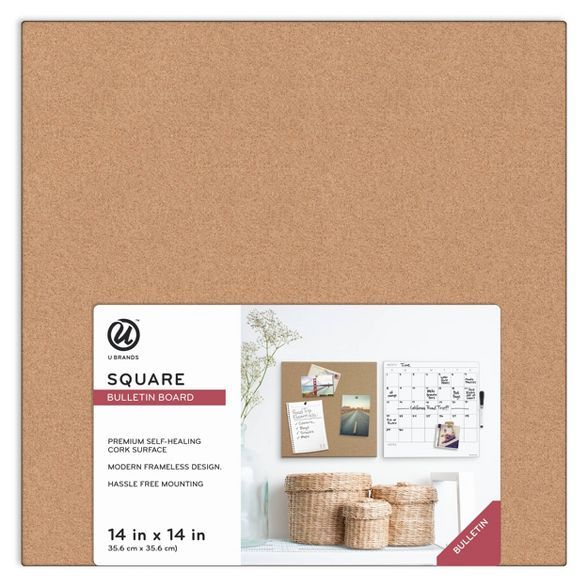 U Brands 14"x14"x0.625" Square Frameless Cork Board Tile | Target