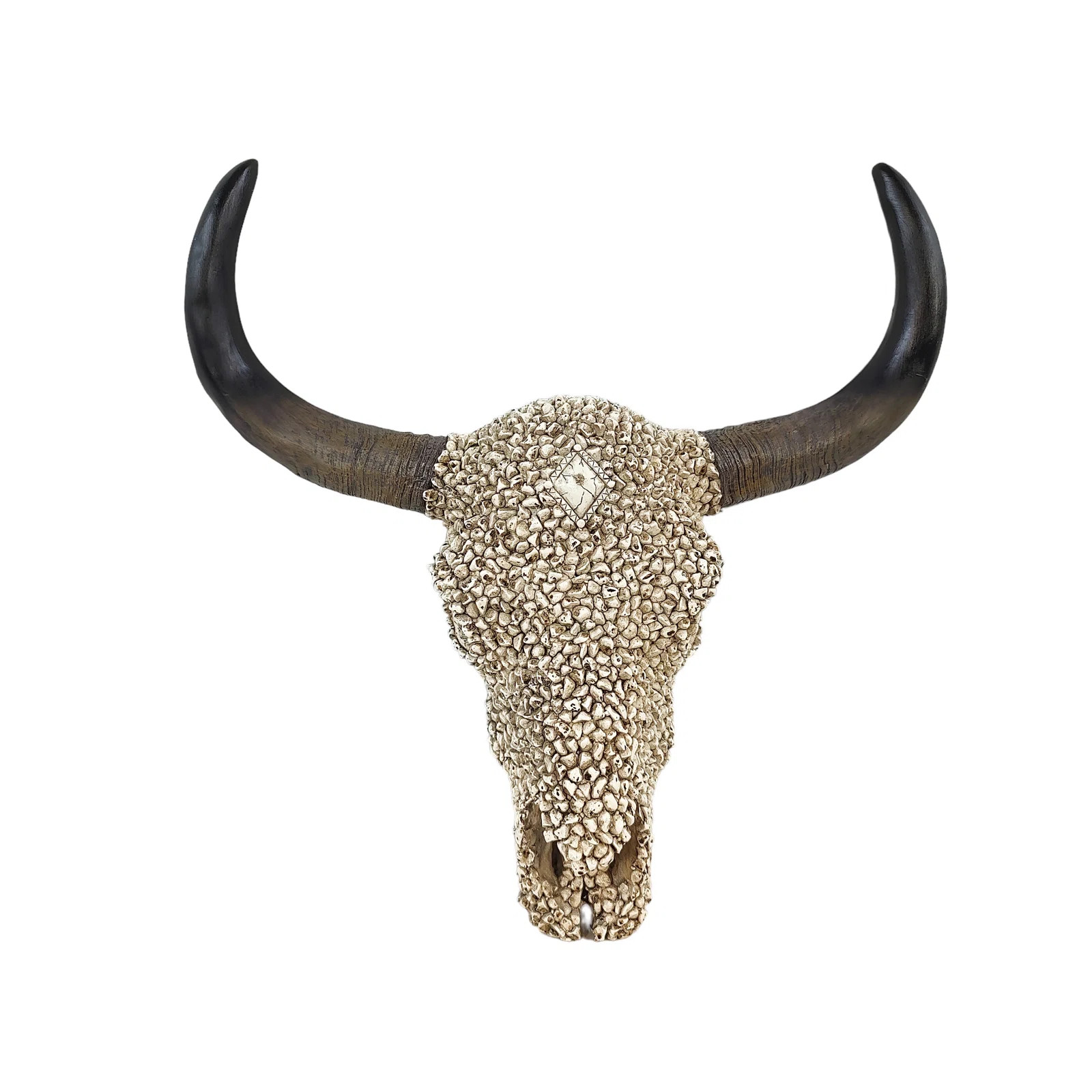 Southwestern White Pebble Longhorn Bull Cow Skull with Black Horn Accent Hanging Wall Décor | Wayfair North America