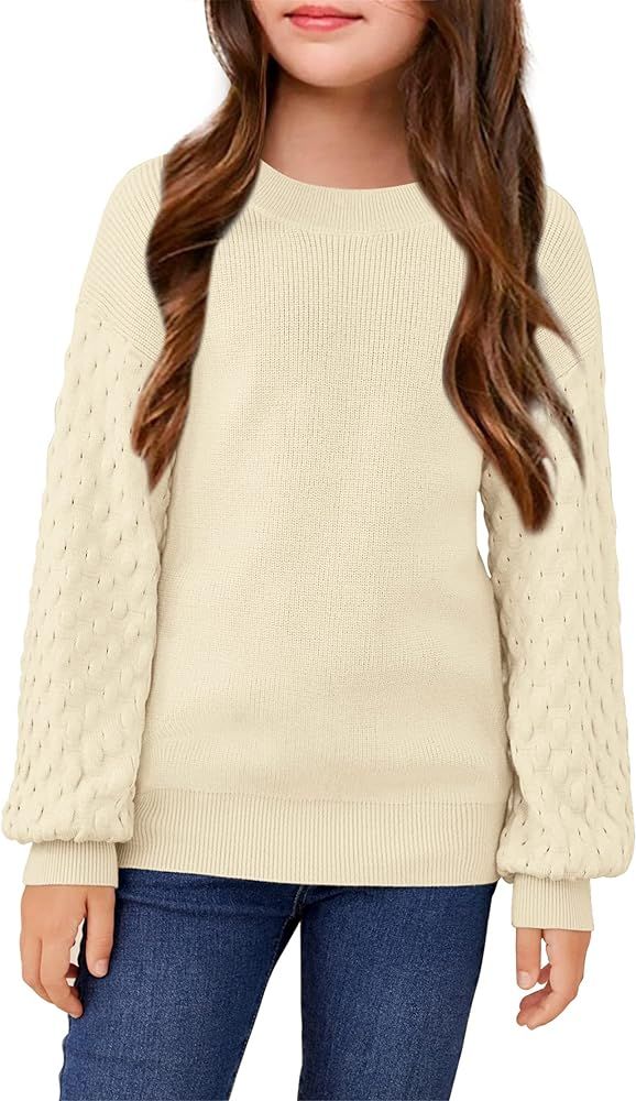 Hopeac Girls Sweater Long Sleeve Lantern Cute Crewneck Christmas Clothes Chunky Winter Warm Knit ... | Amazon (US)