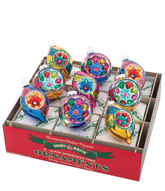 Shiny Brite Christmas Confetti Reflector Rounds & Tulips 9-Piece Ornament Set | Dillards