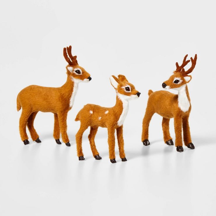 3ct Faux Fur Deer Set Decorative Figurines Brown - Wondershop&#8482; | Target