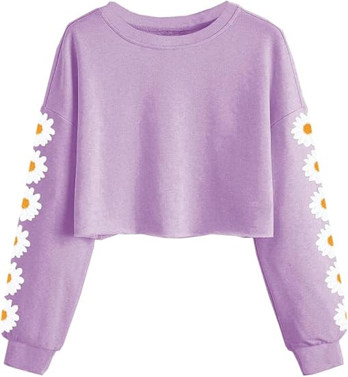 Dellytop Kids Crop Tops Girls Long Sleeve Tee Shirts Cute Daisy Pinted Fashion Sweatshirt Pullove... | Amazon (US)