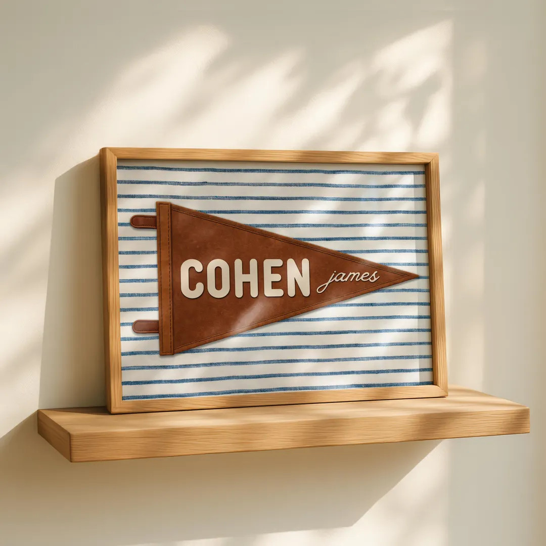 Custom Pennant Name Print, Vintage Striped Nursery Wall Art, Personalized Kids Decor, Neutral Kid... | Etsy (Global)