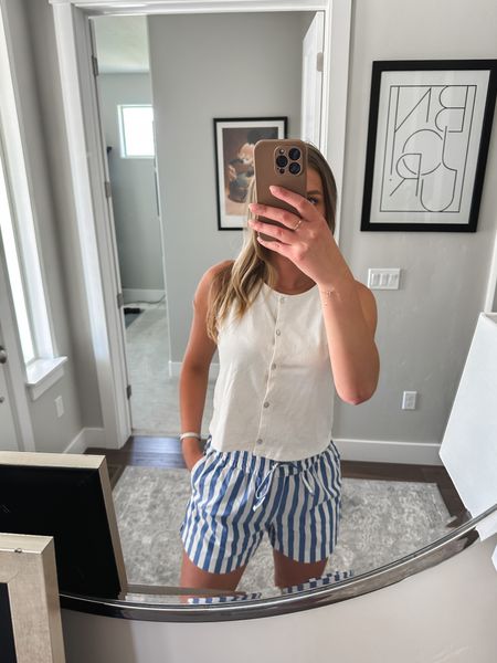 Striped cotton shorts (6), cropped button up tank, summer outfit, casual outfit 

#LTKSeasonal #LTKunder100