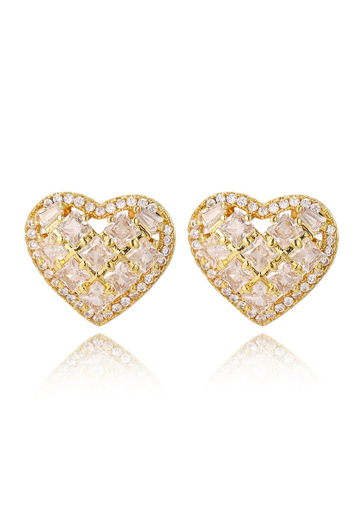 Radiant Rhinestones Heart Earrings | Chicwish