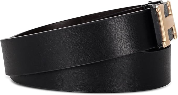 Men&Womens Leather Dress Belt Business Automatic Buckle Belt Color-Black Silver Gold | Amazon (US)