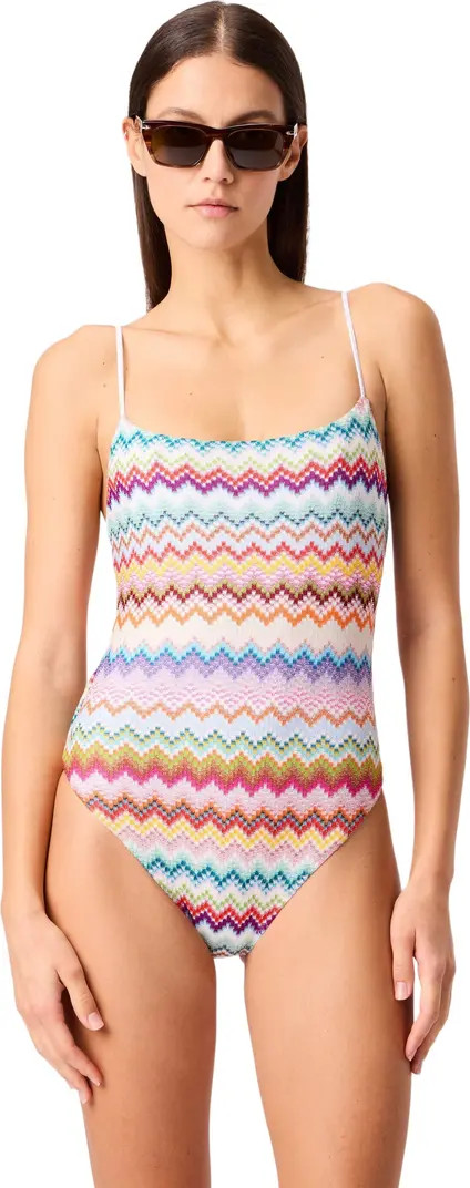 One-piece Swimsuit In Lamé Viscose With Pixel-effect Zigzag Pattern | Nordstrom