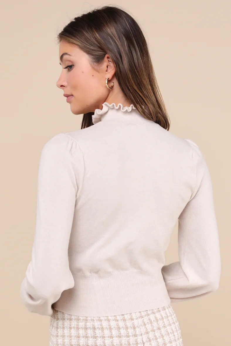 Charismatic Comfort Beige Ruffled Long Sleeve Sweater Top | Lulus