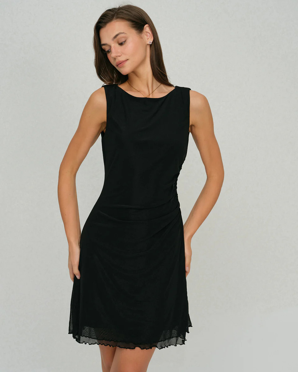 Black Mesh A-Line Mini Dress | rihoas.com
