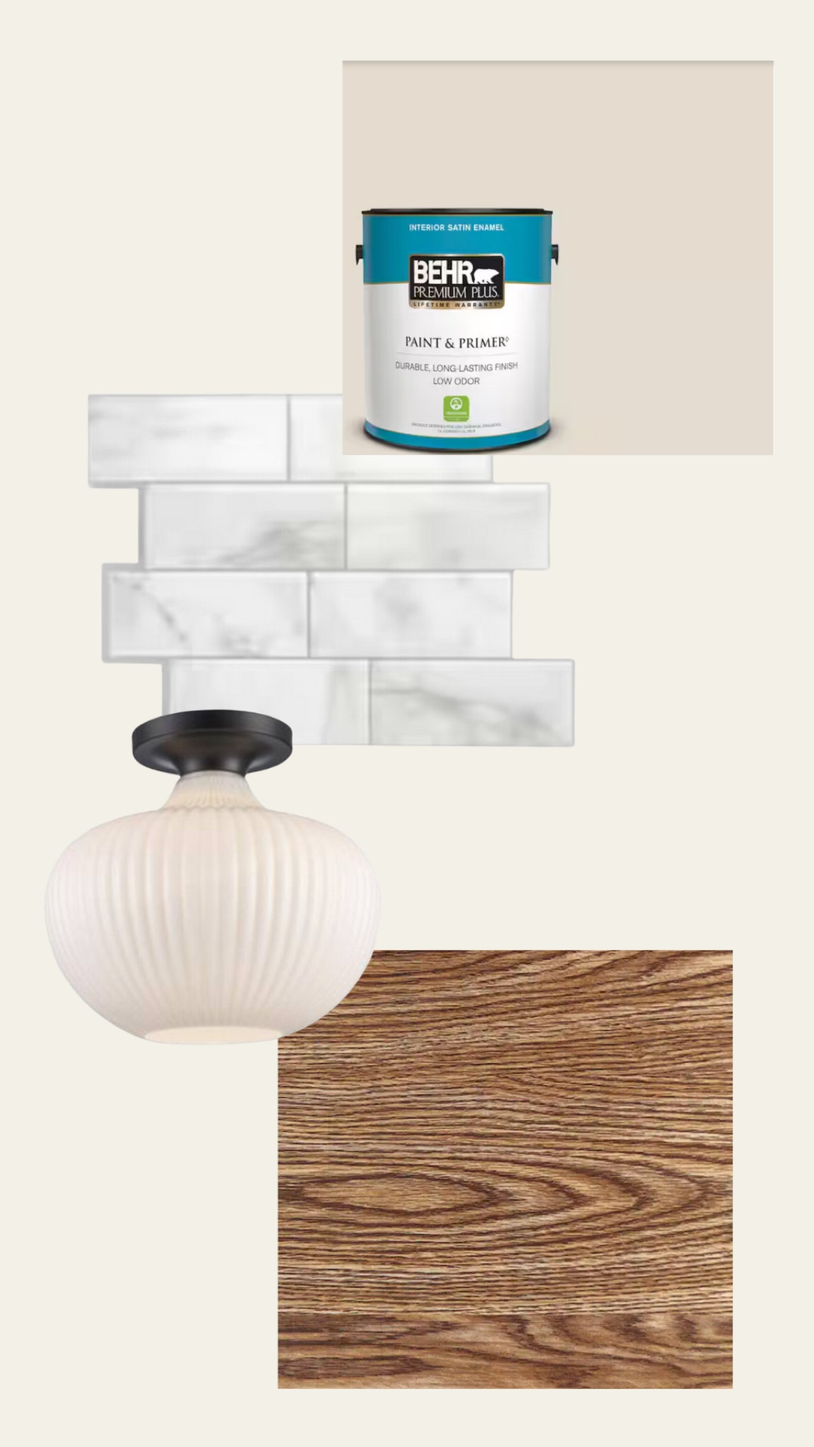Nuetral renter friendly kitchen materials

Peel and stick marble tile, faux wood vinyl, milk glass semi flush mount light fixture, warm off white paintt

#LTKStyleTip #LTKHome