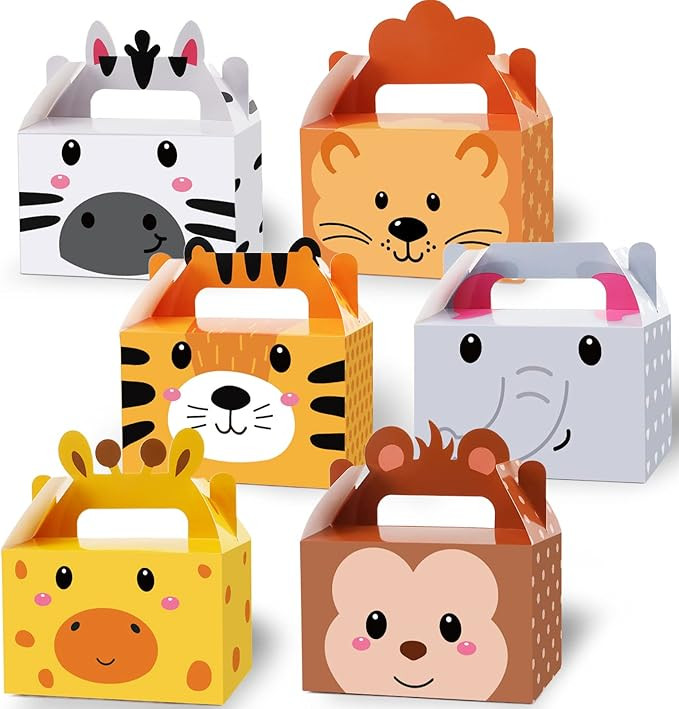 12 Pack Jungle Safari Animals Party Favor Boxes Zoo Animals Theme Happy Birthday Goodies Treat Bo... | Amazon (US)