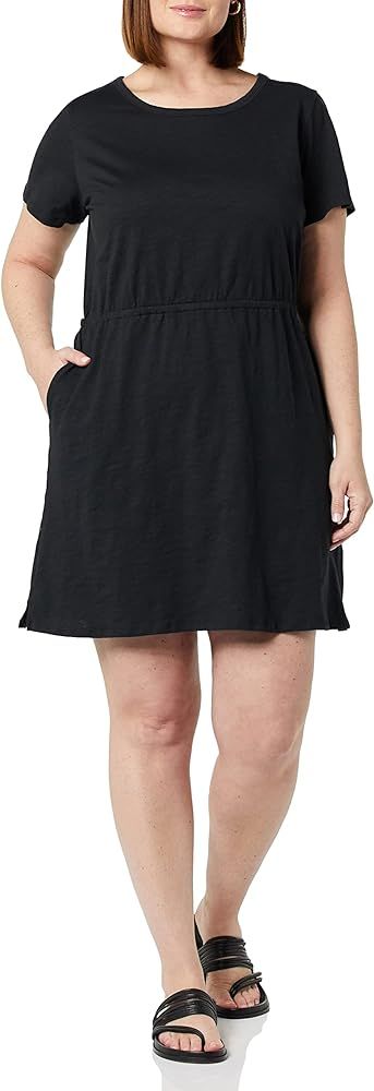 Amazon.com: Amazon Essentials Women's Short Sleeve Elastic Waist Cotton Jersey Minidress, Black, ... | Amazon (US)