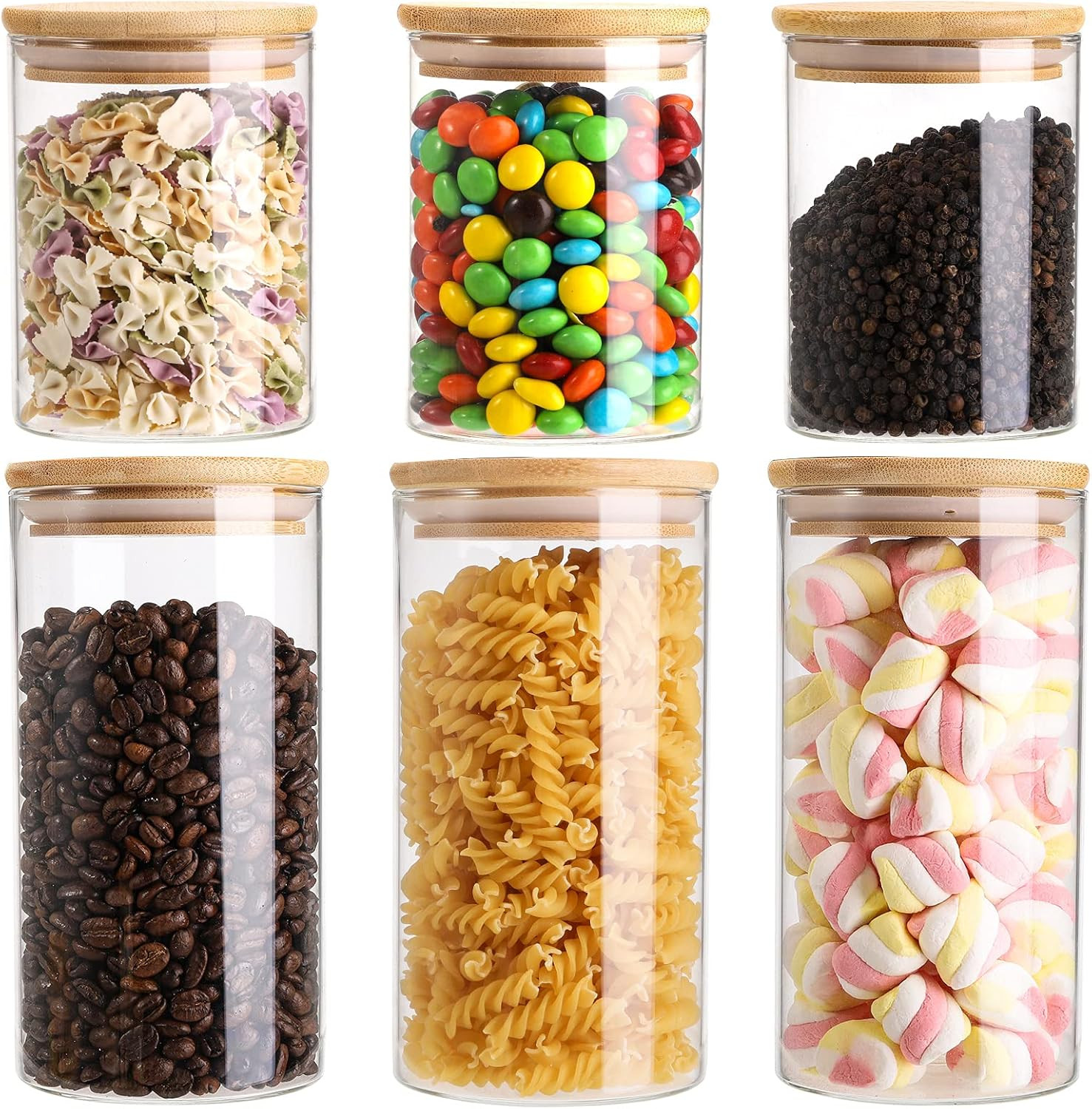 Lawei 6 Pack Glass Storage Jars with Airtight Bamboo Lids, 15 oz 25 oz Glass Kitchen Canisters , ... | Amazon (US)
